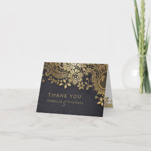 Goldene schwarze elegante Vintage-Spitze Hochzeit Dankeskarte
