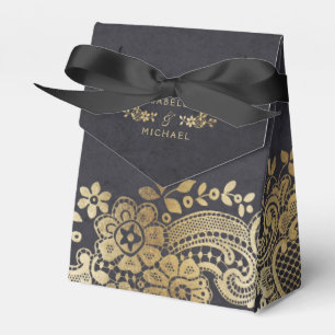 Goldene schwarze elegante Vintage-Spitze-Hochzeits Geschenkschachtel