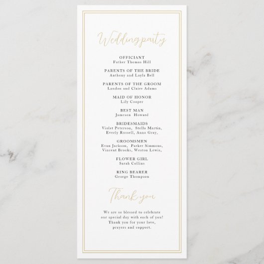 Goldene Schwarze Eleganz romantische Hochzeit Programm (Rückseite)