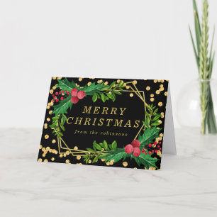 Goldene Schwarze Familie Frohe Weihnachts-Holly-Gl Feiertagskarte