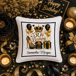 Goldene schwarze Glitter Luxe 30. Geburtstag Kisse Kissen