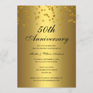 Goldene schwarze Konfetti 50. Hochzeitstag Einladung