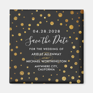 Goldene schwarze Konfetti-Hochzeit - Magnet zum Sp