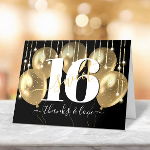 Goldene schwarze Mädchen Luxus Sweet 16 Geburtstag Dankeskarte