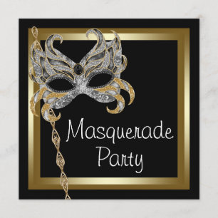 Goldene schwarze Maskenparty-Einladungen Einladung