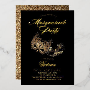 Goldene schwarze Maskenparty Folieneinladung