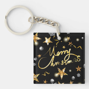 Goldene schwarze metallische Sterne Weihnachten Schlüsselanhänger