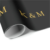 Goldene schwarze Monogramm Anfangsbuchstaben Braut Geschenkpapier (Rolleneckpunkt)