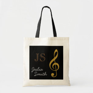 goldene schwarze Musik g-clef Note personalisiert Tragetasche