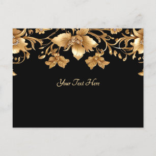 Goldene schwarze ornamentale Blumenpostkarte Postkarte