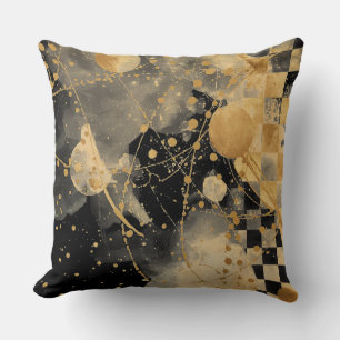 Goldene schwarze Polka-Punkte und Schachbrettmuste Kissen