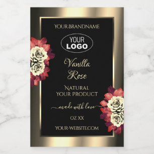 Goldene schwarze Produktetiketten Rote Creme Rosen Lebensmitteletikett