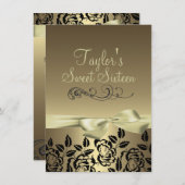 Goldene/schwarze Rose & Bow Image Einladung zum Ge (Vorne/Hinten)