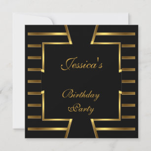 Goldene schwarze Streifen Art Deco Geburtstagsfeie Einladung