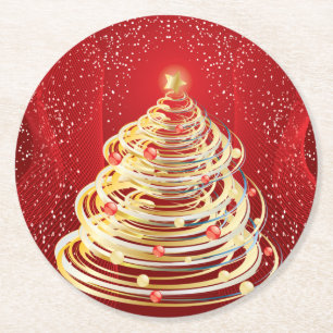 Goldene Schwirbel Moderne Kunst Weihnachtsbaum Runder Pappuntersetzer