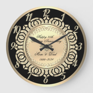 Goldene Schwirbel Schwarz 25. Hochzeitstag Große Wanduhr