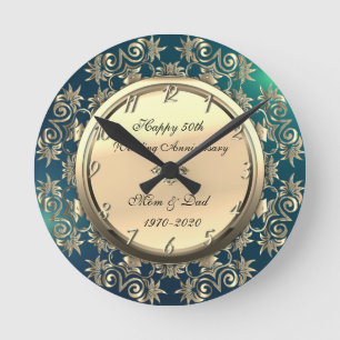 Goldene Schwünge Diamant Grün 50. Hochzeitstag Runde Wanduhr