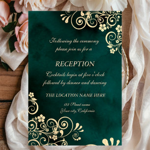 Goldene Schwünge Smaragdgrüne Hochzeit Einladung