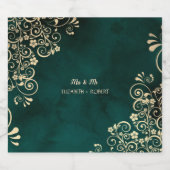 Goldene Schwünge Smaragdgrüne Hochzeit Schaumweinetikett (Einzelnes Label)