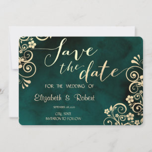Goldene Schwünge Smaragdgrüne Hochzeit Termin vorm Save The Date