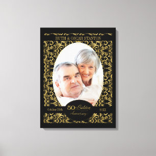 Goldene Schwünge zur schwarzen 50. Hochzeitfeier Leinwanddruck