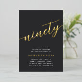 Goldene Script 90. Geburtstagsparty Folieneinladung (Stehend vorne)