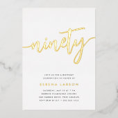 Goldene Script 90. Geburtstagsparty Folieneinladung (Vorderseite)