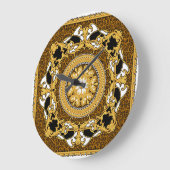 Goldene Scrolls für Tiere Seide Große Wanduhr (Winkel)