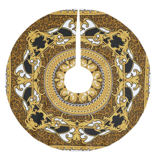 Goldene Scrolls für Tiere Seide Polyester Weihnachtsbaumdecke (Vorderseite)