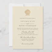 Goldene Seashell Hochzeit am Meer Einladung (Vorderseite)