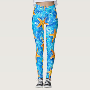 Goldene Seesterne Küsten-Ozean-Strand-Leggings Leggings
