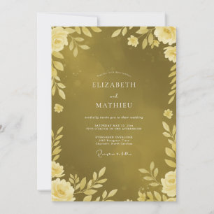 Goldene Senfkraut-Blatt-Hochzeit Einladung