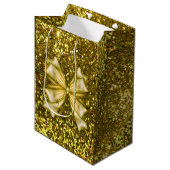 Goldene Sequenzen mit Bow Mittlere Geschenktüte (Vorderseite Schrägansicht)