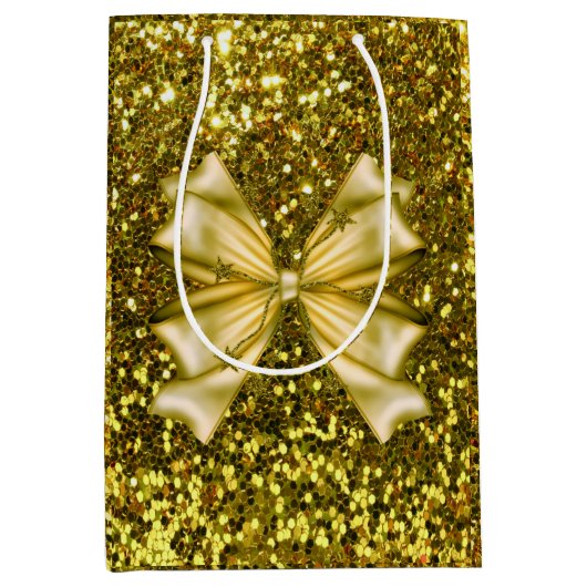 Goldene Sequenzen mit Bow Mittlere Geschenktüte (Vorderseite)