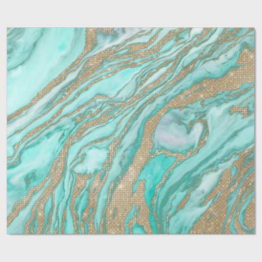 Goldene Sequin-Glitzer Aquamariner Smoky-Marmor Geschenkpapier (Flach)