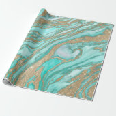 Goldene Sequin-Glitzer Aquamariner Smoky-Marmor Geschenkpapier (Ungerollt)