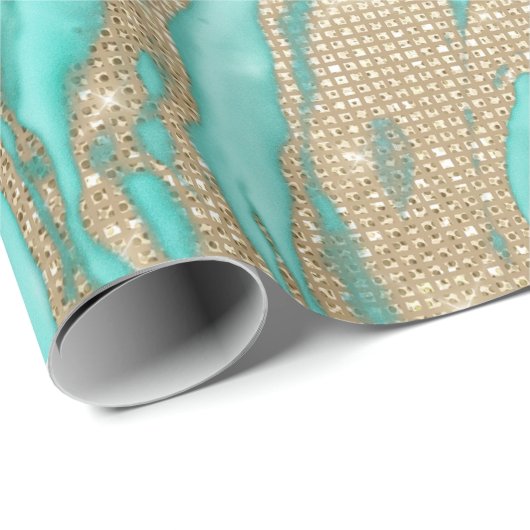 Goldene Sequin-Glitzer Aquamariner Smoky-Marmor Geschenkpapier (Rolleneckpunkt)