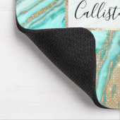 Goldene Sequin-Glitzer Aquamariner Smoky-Marmor Mousepad (Ecke)