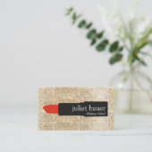 Goldene Sequin Makeup Artist Lipstick Logo Beauty Visitenkarte (Stehend Vorderseite)
