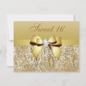 Goldene Sequinen, Bow & Diamond Sweet 16 Einladung (Vorderseite)