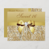 Goldene Sequinen, Bow & Diamond Sweet 16 Einladung (Vorne/Hinten)