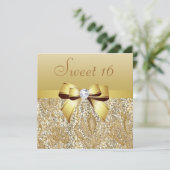 Goldene Sequinen, Bow & Diamond Sweet 16 Einladung (Stehend Vorderseite)