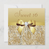 Goldene Sequinen, Bow & Diamond Sweet 16 Einladung (Vorderseite)