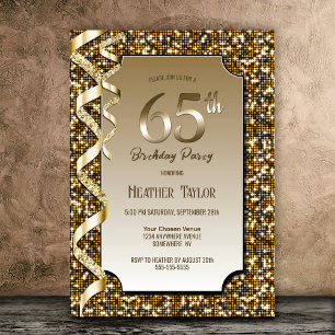 Goldene Sequins 65. Geburtstagsparty Einladung