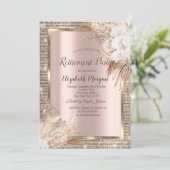 Goldene Sequins Rahmen,Rose Gold Boho FloweRetirem Einladung (Stehend Vorderseite)