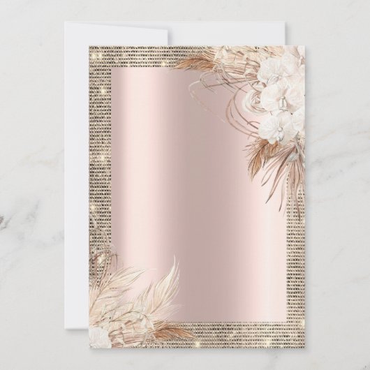 Goldene Sequins Rahmen,Rose Gold Boho FloweRetirem Einladung (Rückseite)