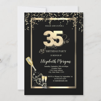 Goldene Sequins, Weinglas Flasche 35. Geburtstag Einladung