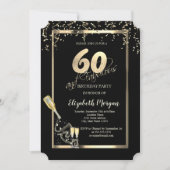 Goldene Sequins, Weinglas Flasche 60. Geburtstag Einladung (Vorderseite)