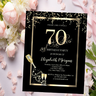 Goldene Sequins, Weinglas Flasche 70. Geburtstag Einladung