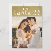 Goldene Shimmer Hochzeitsstimmung Foto Tischnummer (Rückseite)